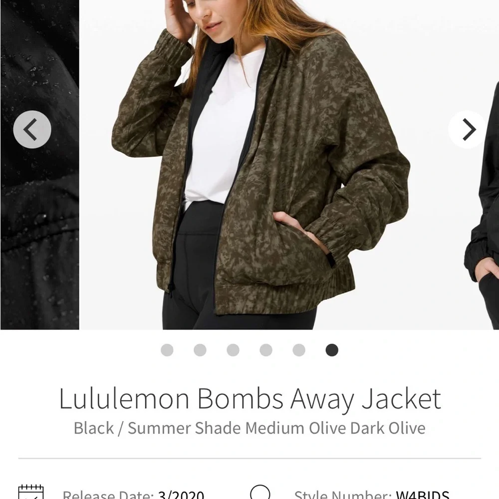 Lululemon Bombs Away Jacket Black/Olive Green Camo Print Reversible Zip Sz 4